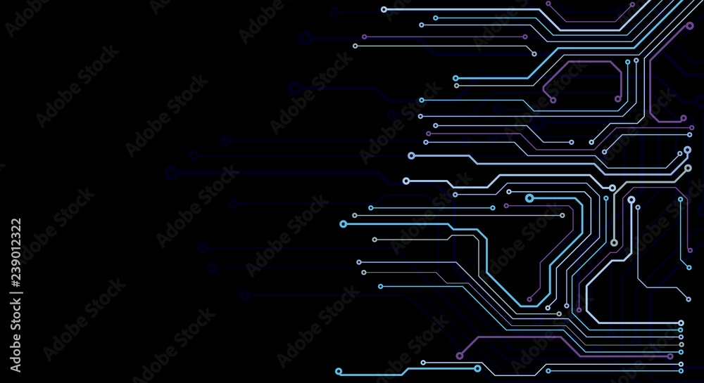 Poster Circuit Board Technology Information Pattern Concept Vector Background. Modern Color Abstract PCB Trace Data Infographic Design Illustration.