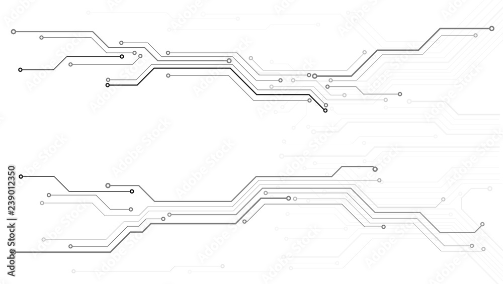 Aufkleber Circuit Board Technology Information Pattern Concept Vector Background. Grayscale Color Abstract PCB Trace Data Infographic Design Illustration.