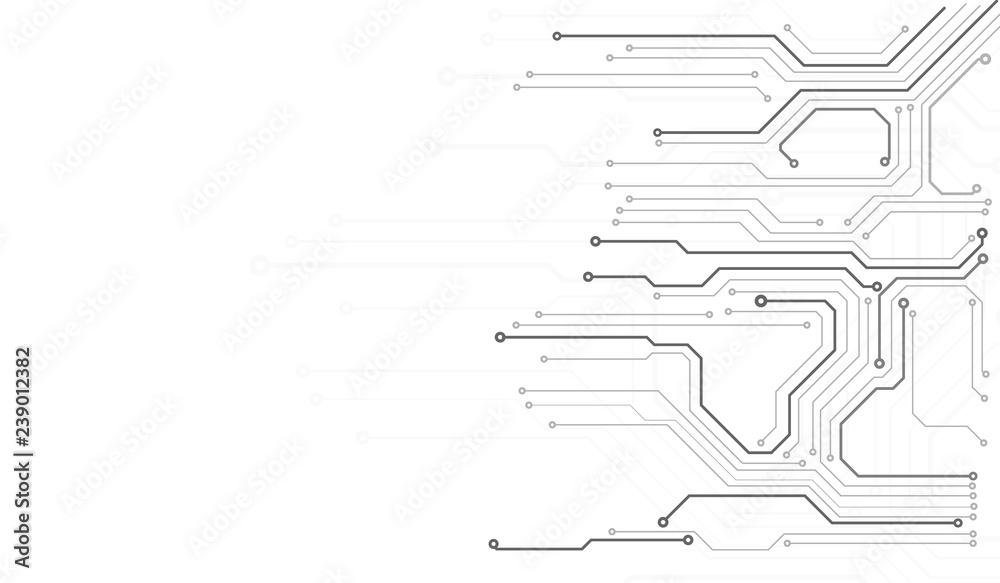 Aufkleber Circuit Board Technology Information Pattern Concept Vector Background. Grayscale Color Abstract PCB Trace Data Infographic Design Illustration.