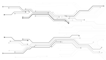 Circuit Board Technology Information Pattern Concept Vector Background. Grayscale Color Abstract PCB Trace Data Infographic Design Illustration.