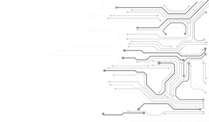 Circuit Board Technology Information Pattern Concept Vector Background. Grayscale Color Abstract PCB Trace Data Infographic Design Illustration.