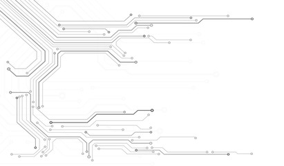 Circuit Board Technology Information Pattern Concept Vector Background. Grayscale Color Abstract PCB Trace Data Infographic Design Illustration.