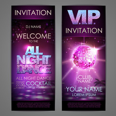 Set of disco background banners. All night dance poster