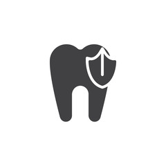 Tooth protection vector icon. filled flat sign for mobile concept and web design. Tooth and shield simple solid icon. Dental care symbol, logo illustration. Pixel perfect vector graphics