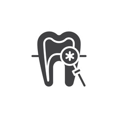 Caries treatment vector icon. filled flat sign for mobile concept and web design. Tooth and dental mirror tool simple solid icon. Symbol, logo illustration. Pixel perfect vector graphics