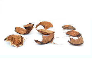 Hard shell of coconut,coconut shell white background.