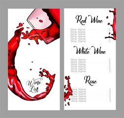 Vector design for wine list. Glass of wine with splashes.