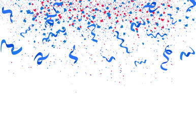 Confetti, ribbons, spots scatter ink splash falling holiday, celebration, party, festival and sales event on white space abstract background vector illustration