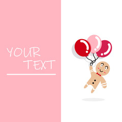 Cute man cartoon flying with balloons postcard, cover, notebook and cards design celebrate lover holidays concept background vector illustration