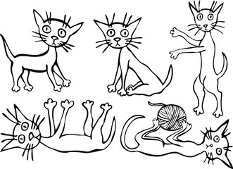 Vector drawings of playful funny kittens