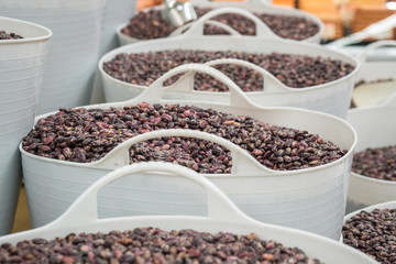 beans in big bags in a market for sale