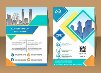 Business vector set. Brochure template layout, cover design annual report, flyer in A4 with colourful geometric shapes for PR, business, tech on bright background. Abstract creative design.
