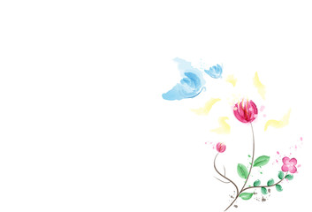 Watercolor, butterfly with pollen of flower, ink splatter nature concept abstract background vector illustration