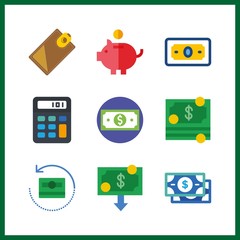 9 income icon. Vector illustration income set. billfold and savings icons for income works