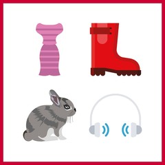 4 happy icon. Vector illustration happy set. rain boots and dress icons for happy works