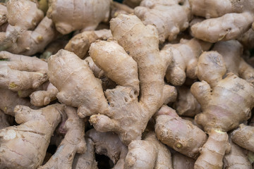 Fresh organic ginger on fresh market, healty food