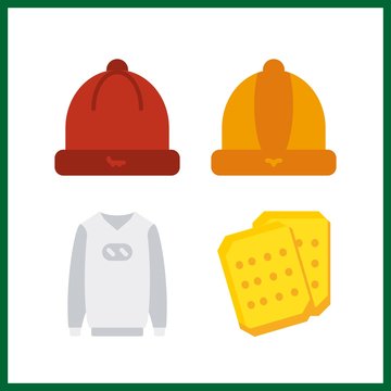 4 warm icon. Vector illustration warm set. sweater and winter hat icons for warm works