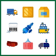 9 delivery icon. Vector illustration delivery set. container and belt icons for delivery works