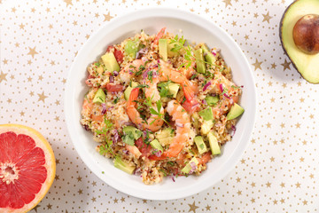 gourmet salad with avocado, shrimp and grapefruit