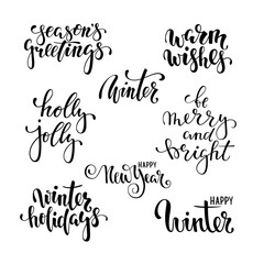 Happy holidays. Hand drawn creative calligraphy, brush pen lettering. design holiday greeting cards and invitations of Merry Christmas and Happy New Year, banner, poster, logo, seasonal holiday
