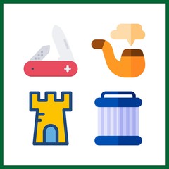 4 steel icon. Vector illustration steel set. pipe and swiss army knife icons for steel works