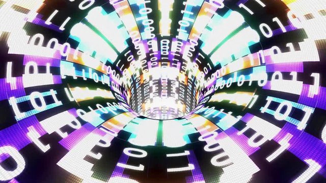 binary numbers data transfer wormhole funnel tunnel animation background new quality technological cool nice beautiful stock 4k video footage
