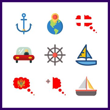 9 boat icon. Vector illustration boat set. sailboat and denmark icons for boat works