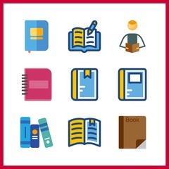 9 textbook icon. Vector illustration textbook set. notebook and student icons for textbook works