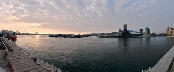 Panorama of Kaohsiung port at sun set