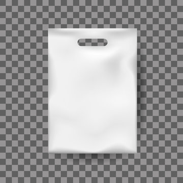Realistic mock up, white plastic bag, packaging for food, goods.