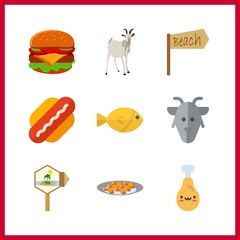 9 meat icon. Vector illustration meat set. goat and pilon icons for meat works