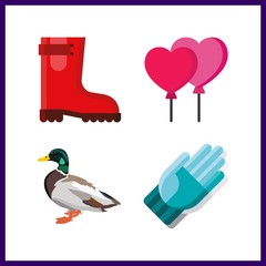 4 rubber icon. Vector illustration rubber set. balloons and rain boots icons for rubber works