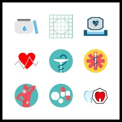 9 illness icon. Vector illustration illness set. pills and pain icons for illness works