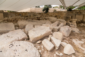 Tarxien, Malta. The ruins of the Neolithic temple complex, 3250 - 2800 BC. UNESCO list