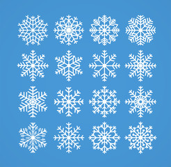 Fototapeta na wymiar Snowflakes, winter christmas frosty snow line icons on blue background, vector illustration.