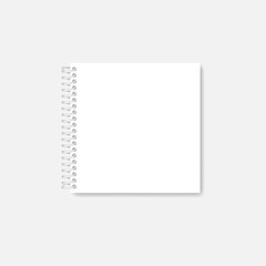 Plastic spiral square notebook, white blank wire bound diary, mockup