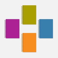 Closed wire spiral A4 color cover notebook, realistic vector mockup set