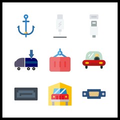 9 port icon. Vector illustration port set. vga and freight forwarding icons for port works