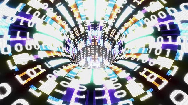 binary numbers data transfer wormhole funnel tunnel animation background new quality technological cool nice beautiful stock 4k video footage