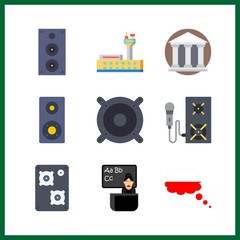 9 hall icon. Vector illustration hall set. speaker and poland icons for hall works