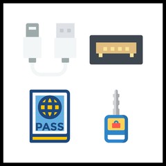 4 security icon. Vector illustration security set. passport and car key icons for security works
