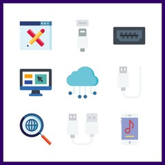 9 connection icon. Vector illustration connection set. cloud computing and usb icons for connection works