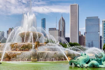 Stof per meter Buckingham-fontein en Chicago Downtown in Grant Park, Chicago, Illinois © lucky-photo