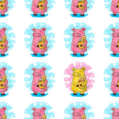 New Year seamless pattern with Pigs