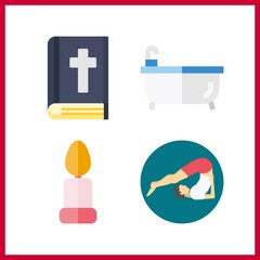 4 meditation icon. Vector illustration meditation set. yoga and bible icons for meditation works