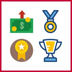4 winner icon. Vector illustration winner set. medal and trophy icons for winner works