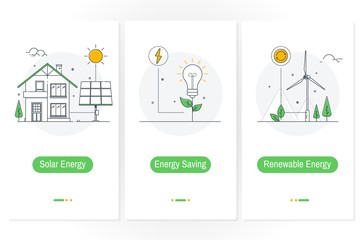 Solar energy, Energy saving, Renewable energy.UX, UI, GUI vector illustration