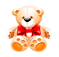 vector illustration of cute Teddy bear stuffed toy with red bow
