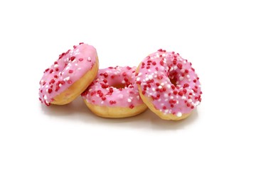 Donuts - set of pink mini donuts on white background