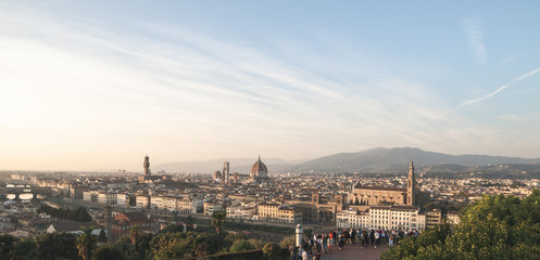 Fototapeta na wymiar Unreal panoramic landscape of Florence, Italy from the viewpoint of the city at a beautiful time of day. Very beautiful landscape of Florence